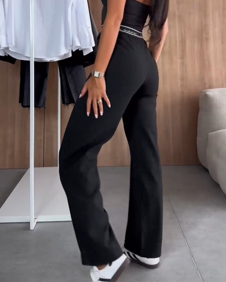 Pantalon décontracté uni avec poches zippées