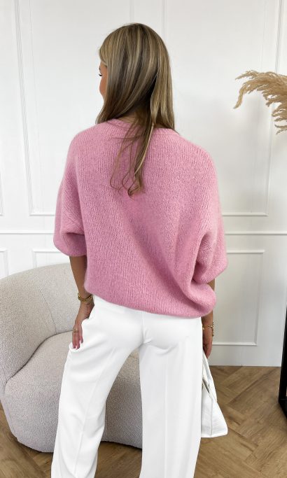 Sabrine | Cardigan en laine rose avec boutons